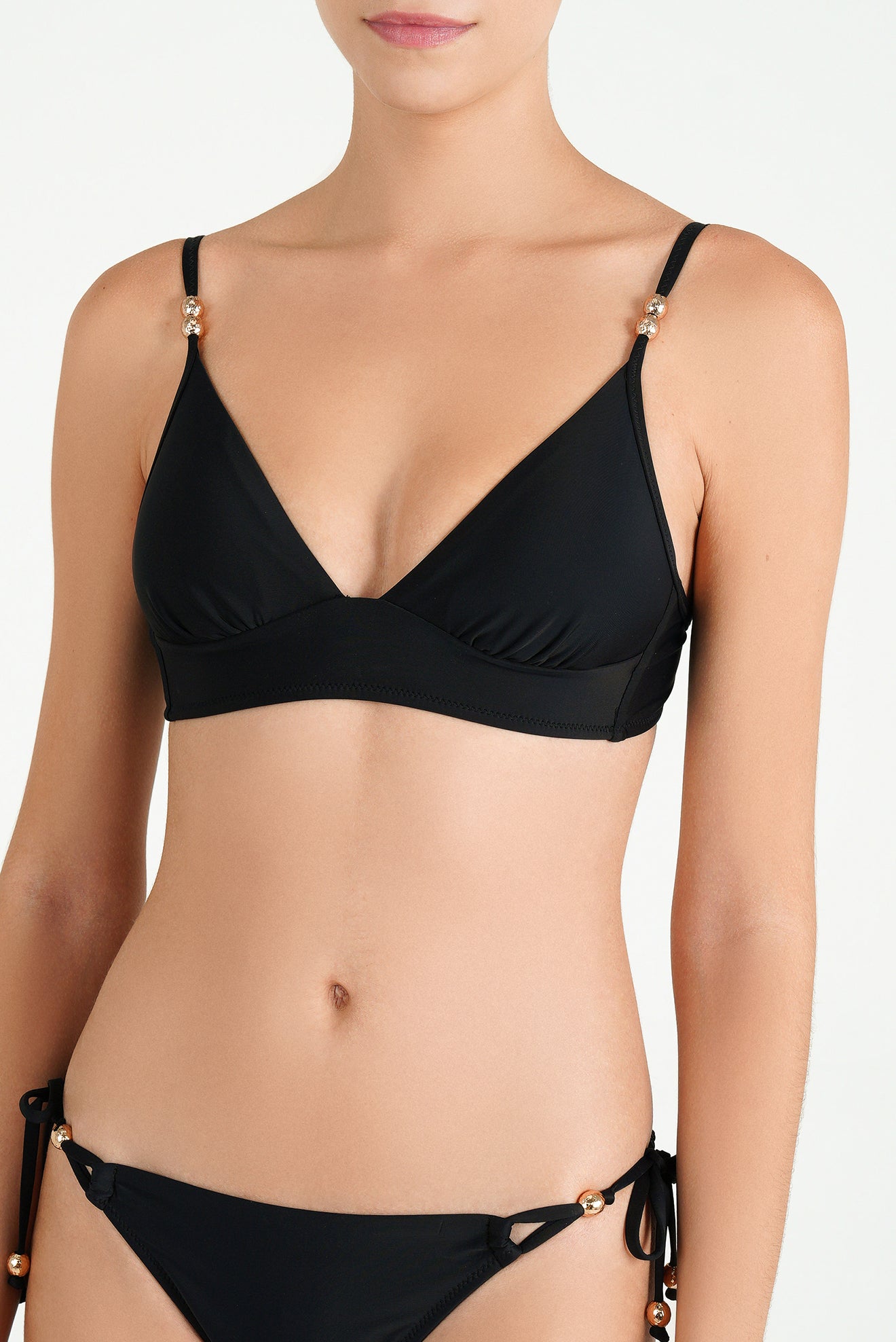 Top Triángulo Faja Detalles Metálicos Negro