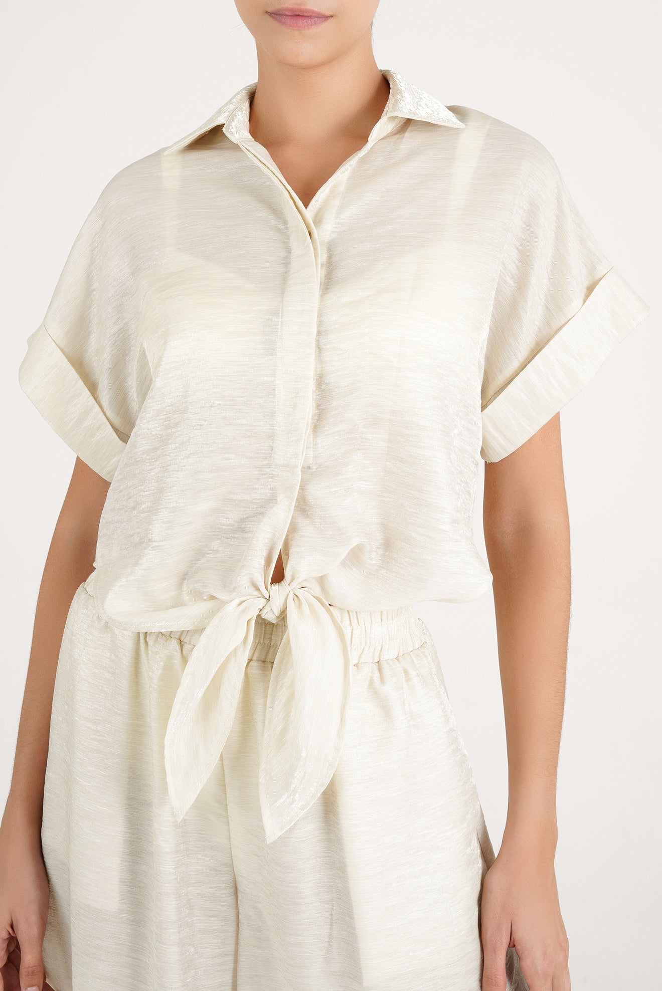 Camisa Crop Ilhabella Shine Crema