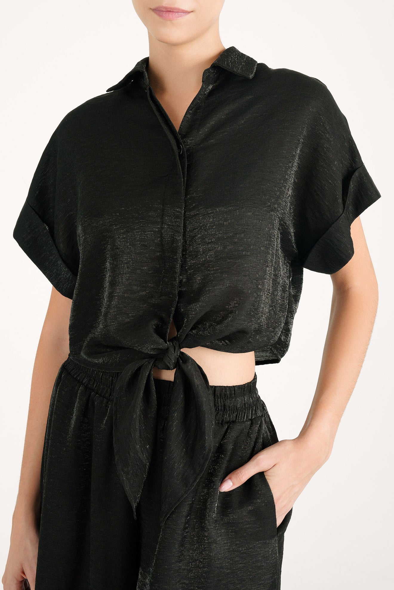 Camisa Crop Ilhabella Shine Negro