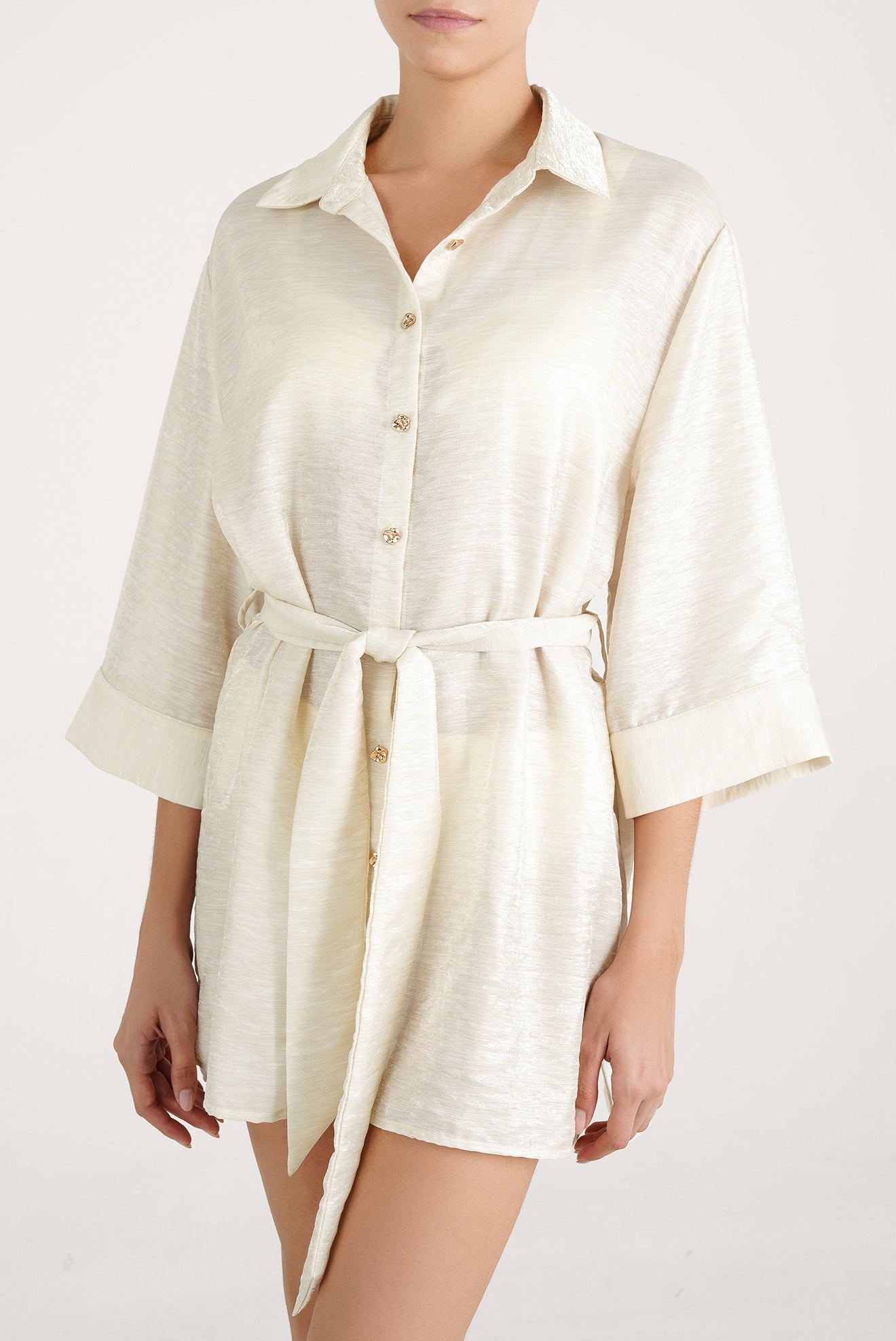Camisa Larga Ilhabella Shine Crema
