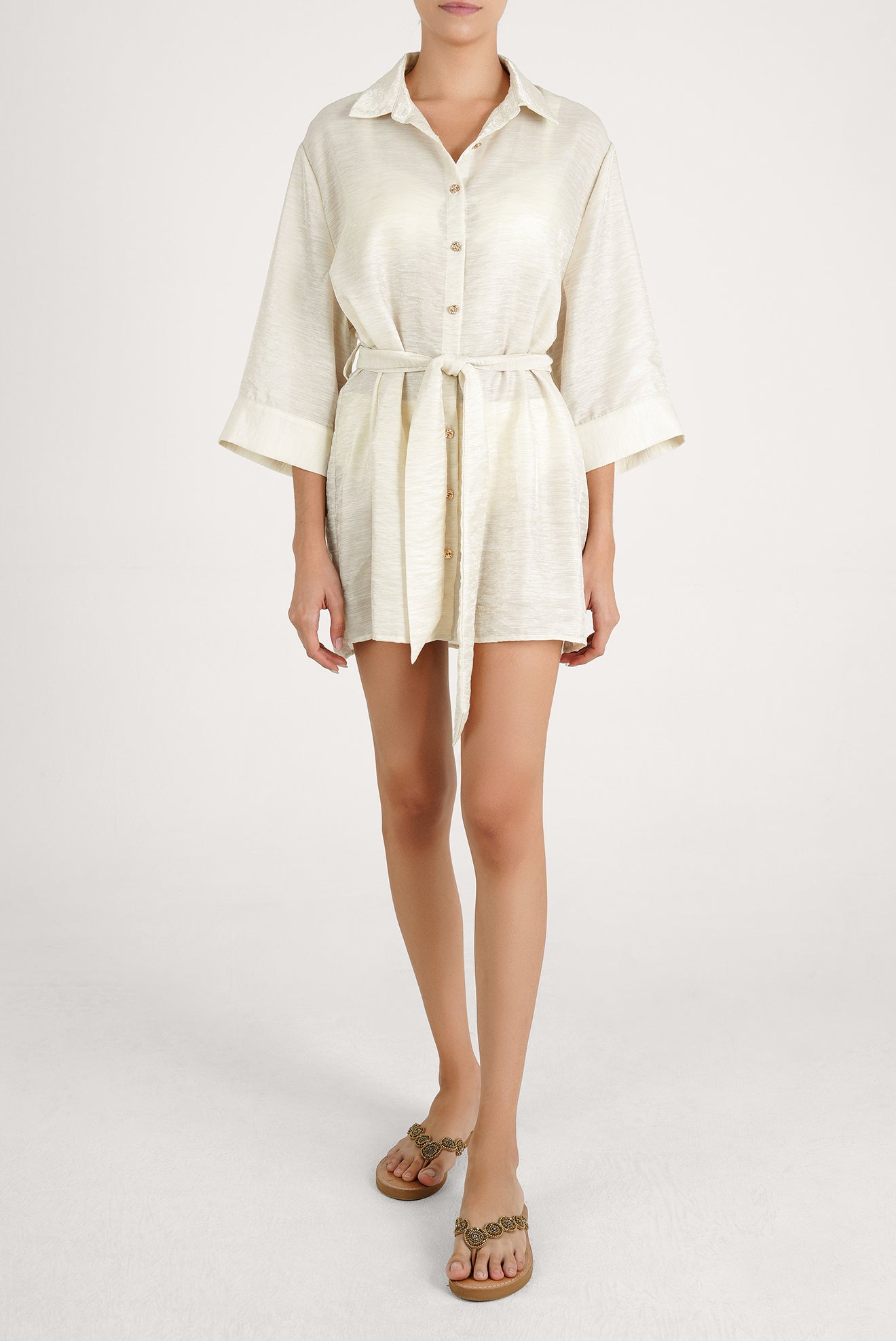 Camisa Larga Ilhabella Shine Crema