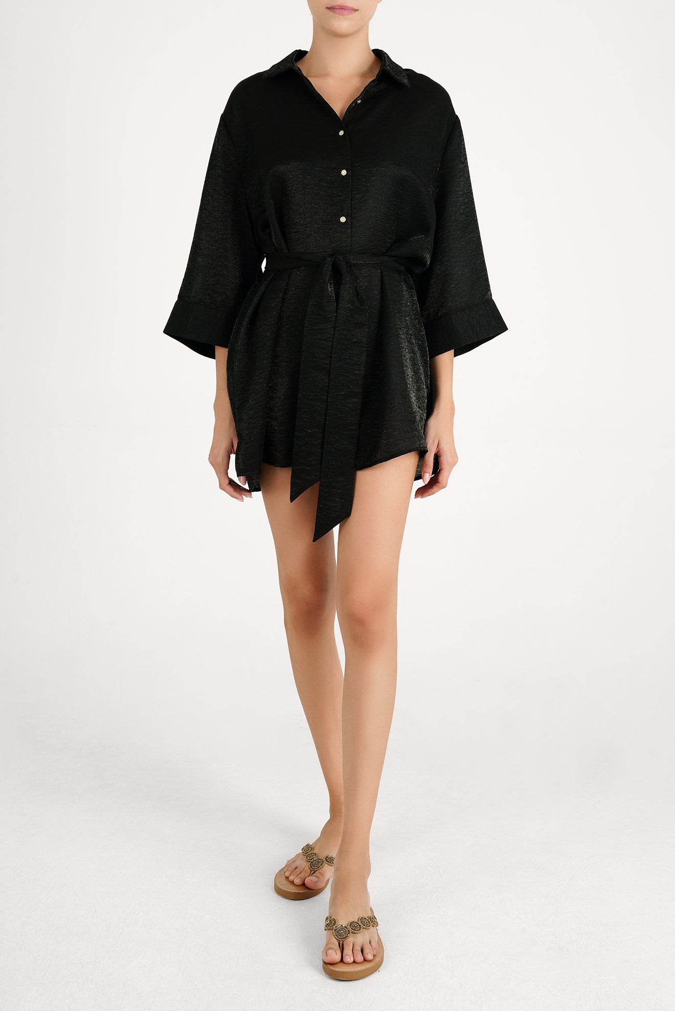 Camisa Larga Ilhabella Shine Negro