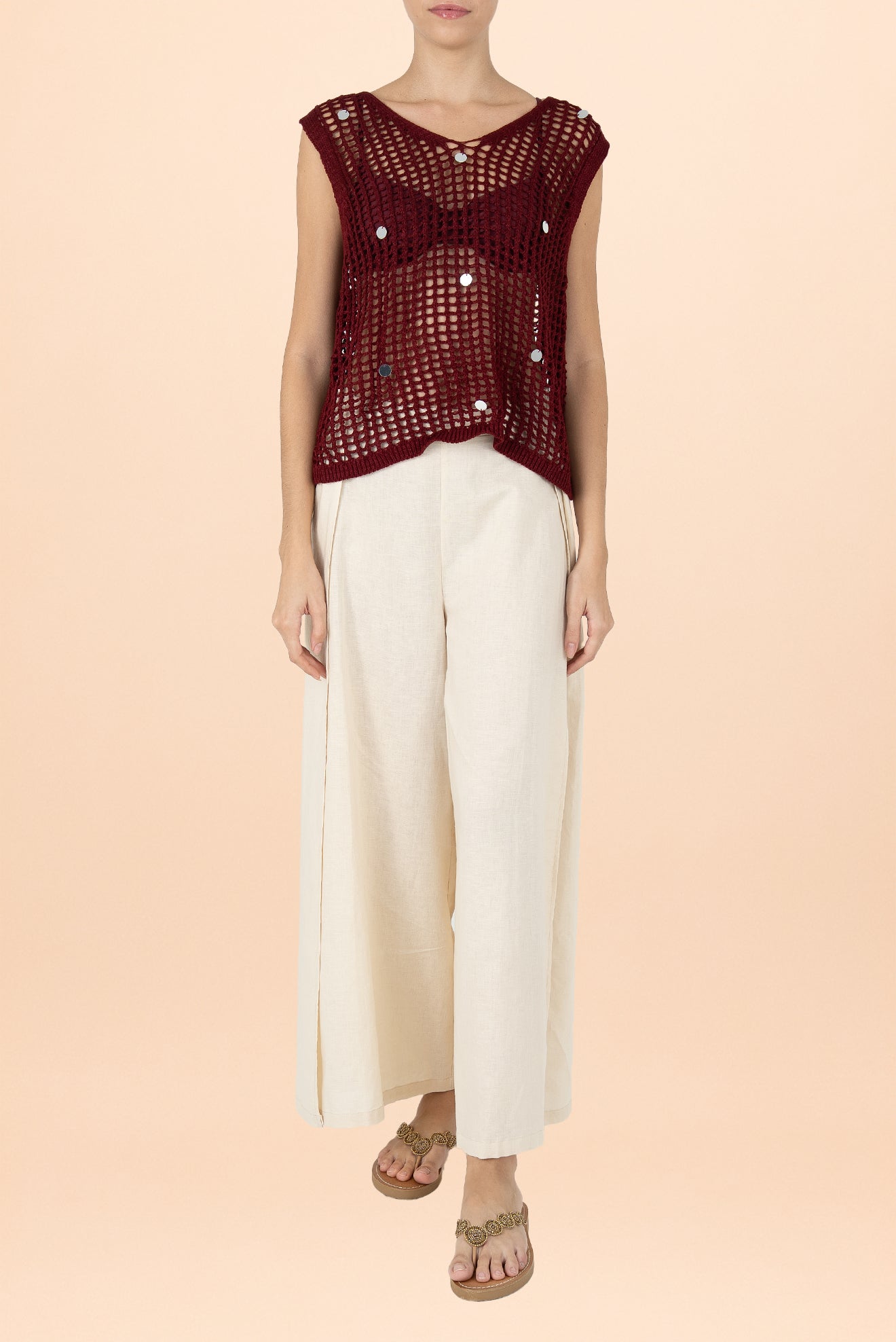 Chaleco Calado Genie Sequin Vino