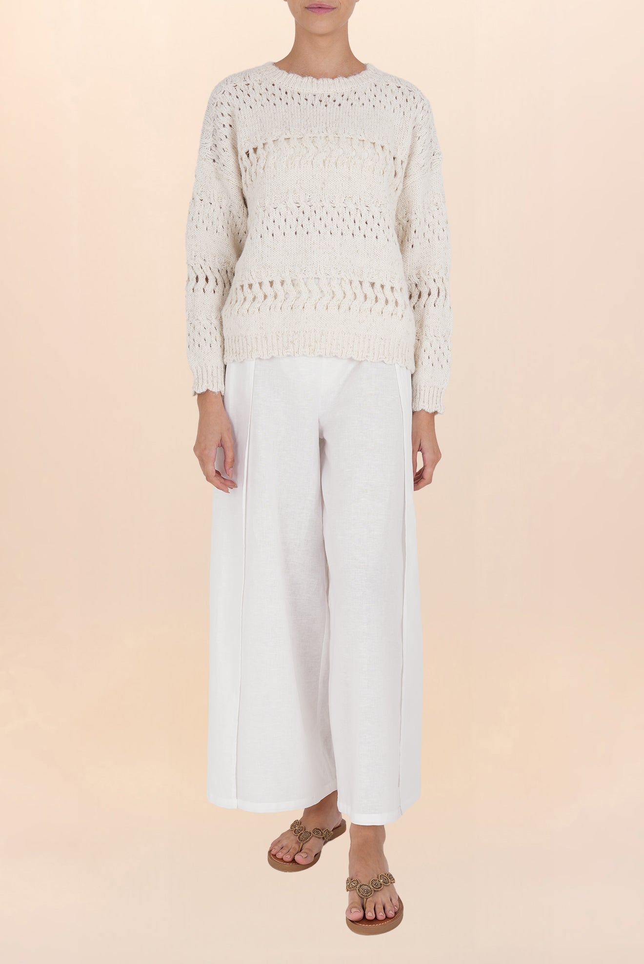 AMALIA BEIGE SCALLOPED SWEATER