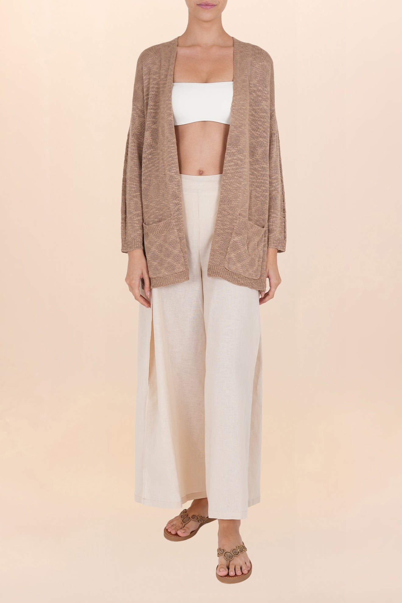 CARDIGAN WITH TAUPE PEARL POCKETS