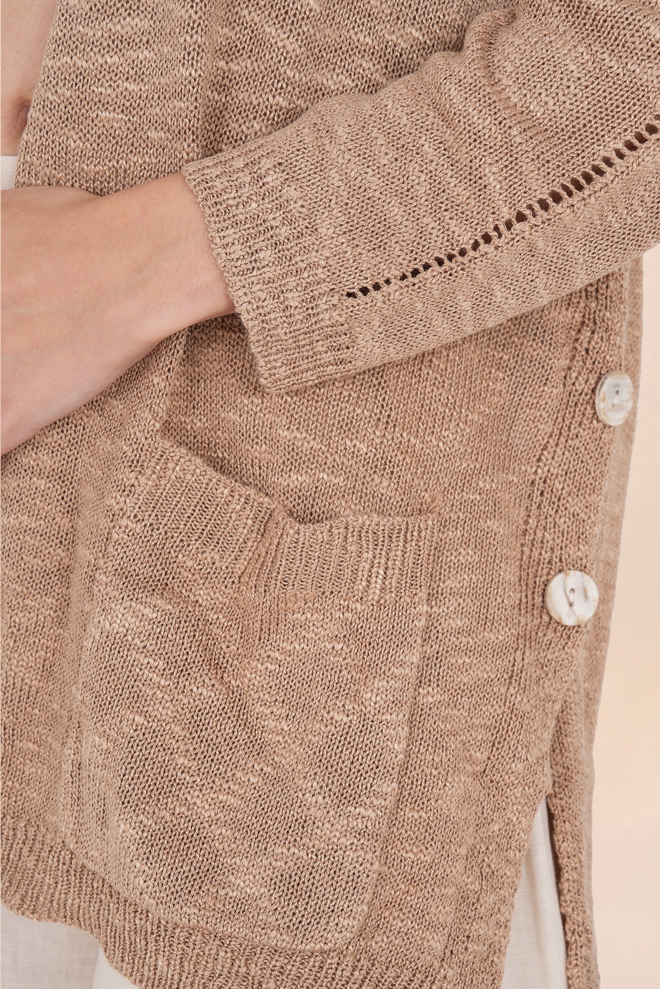 CARDIGAN WITH TAUPE PEARL POCKETS