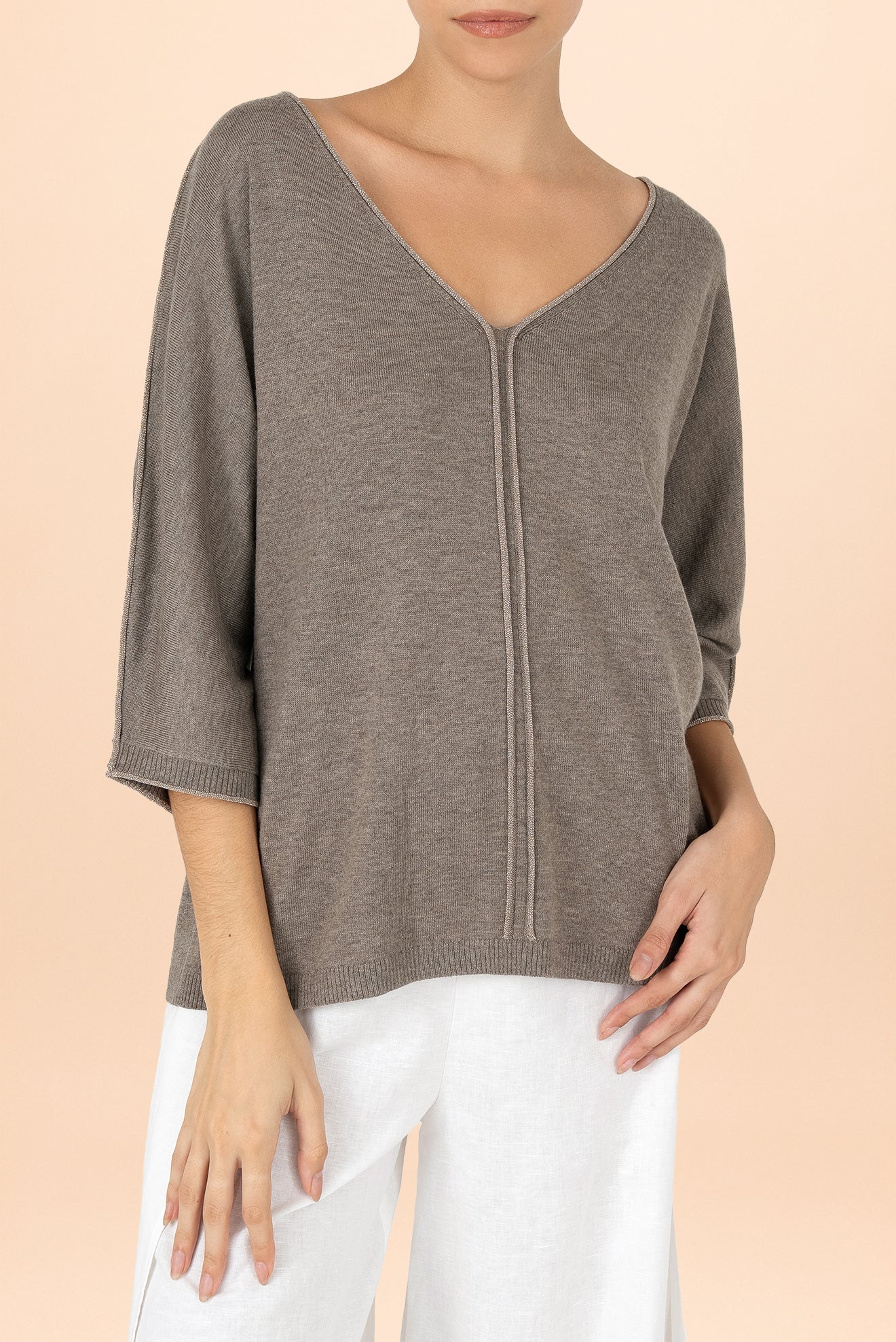 Suéter Perla Cuello V Gris