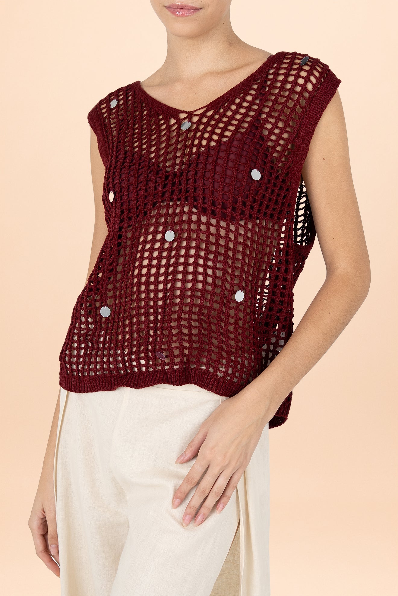 Chaleco Calado Genie Sequin Vino