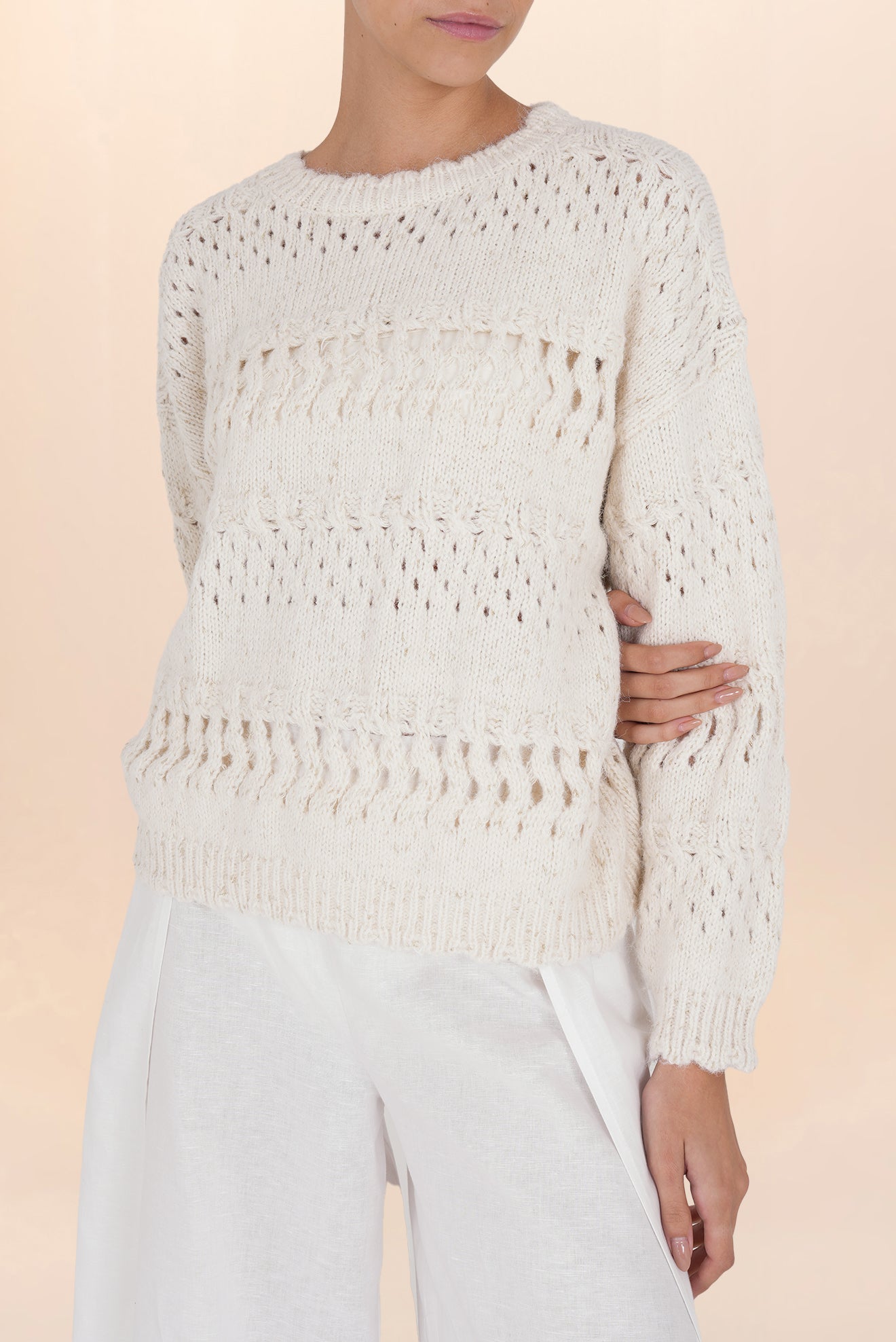 AMALIA BEIGE SCALLOPED SWEATER