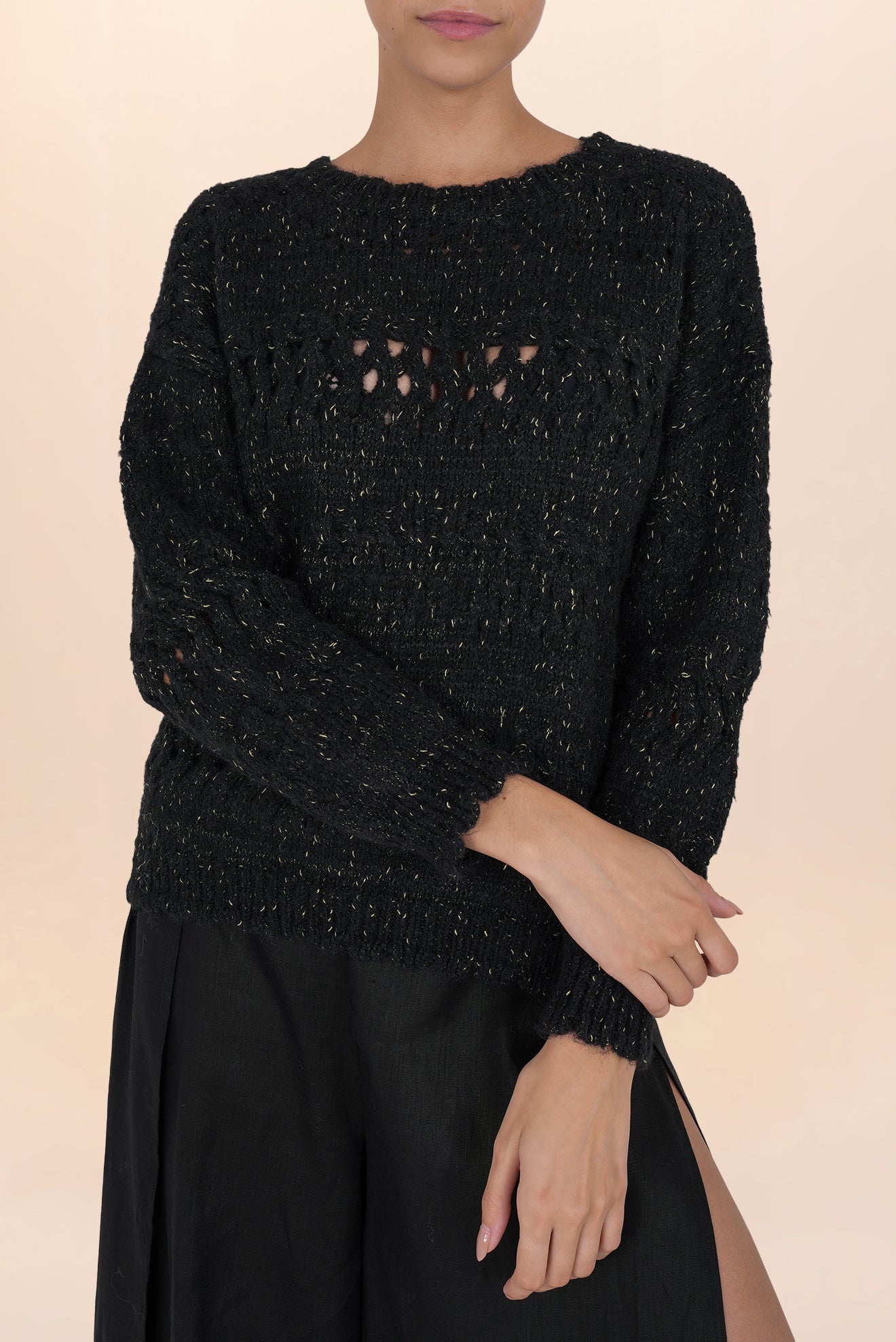 AMALIA BLACK OPENWORK SWEATER