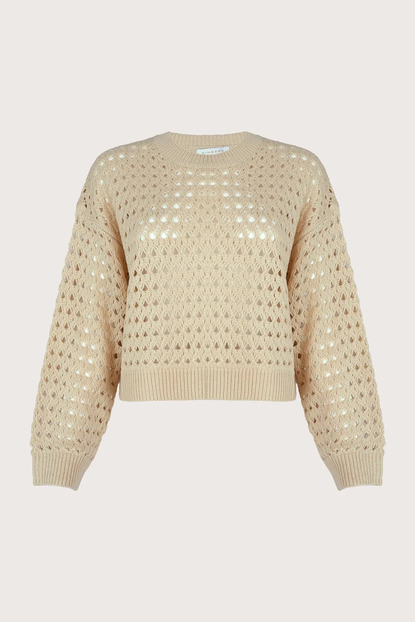 SUƒTER CROP CUELLO REDONDO PERLA IVORY Zingara